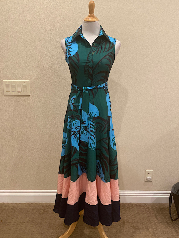 Beulah Dress Maxi Sleeveless Leaf Print Tropical Size Small